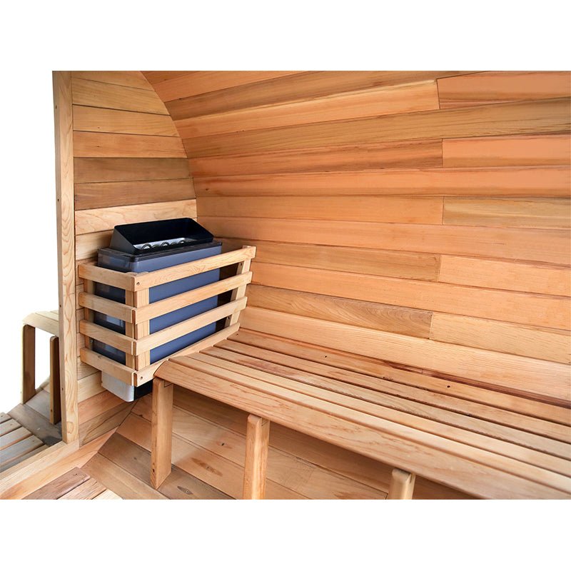 Outdoor Panoramic Barrel Sauna With Porch - The Sauna World