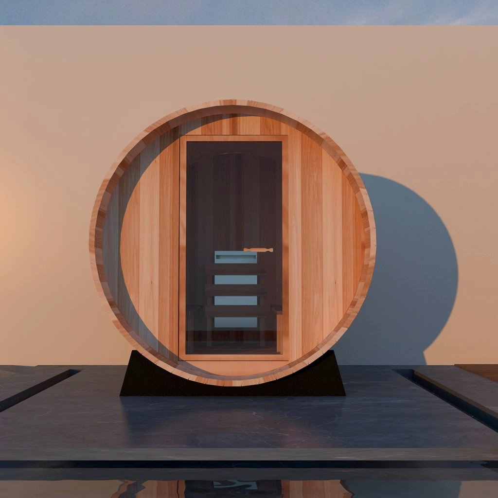 Spanish Cedar Outdoor Wood Barrel Sauna - The Sauna World