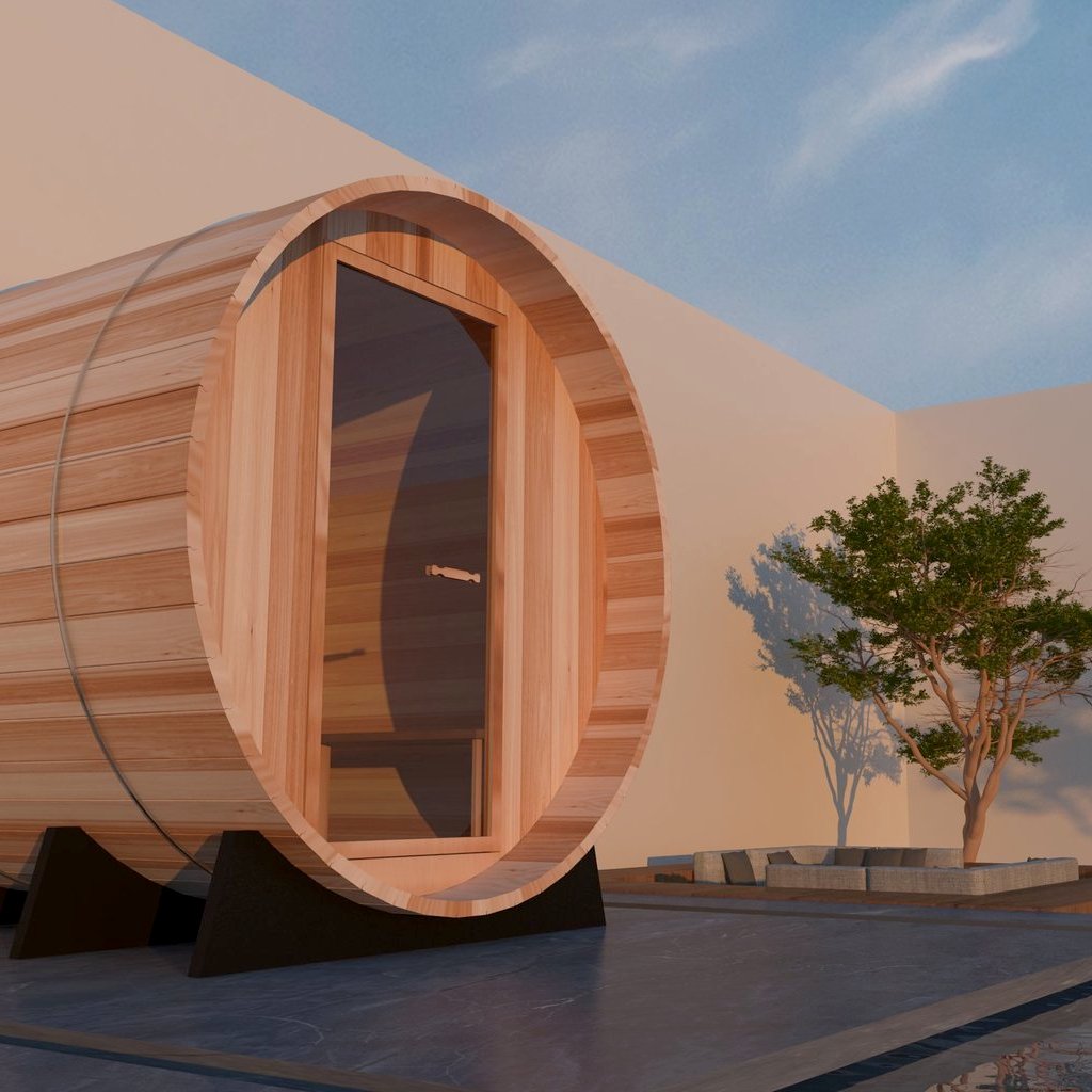 Spanish Cedar Outdoor Wood Barrel Sauna - The Sauna World