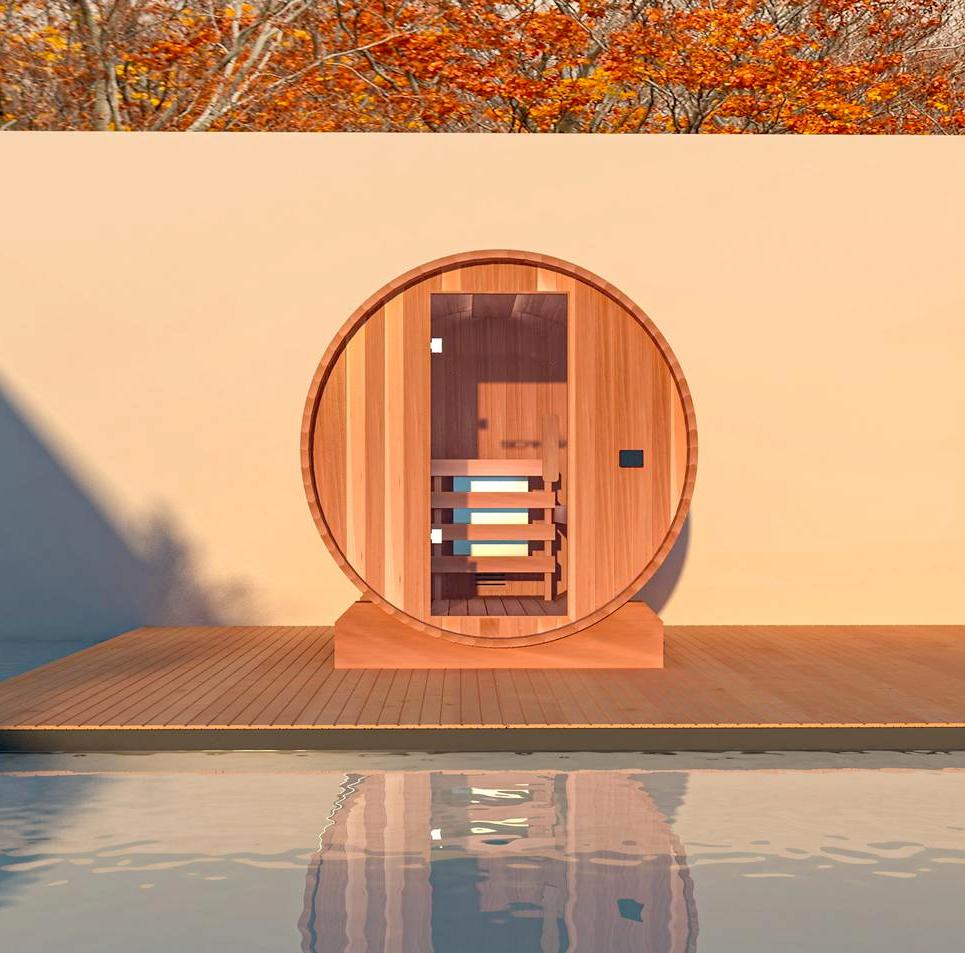 Spanish Cedar Outdoor Wood Barrel Sauna - The Sauna World