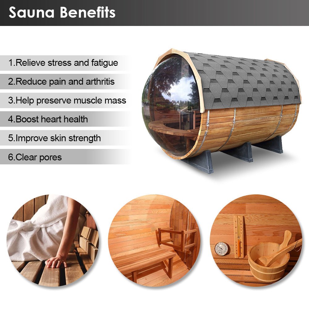 Traditional Panoramic Barrel Sauna (Asphalt shingles) - The Sauna World