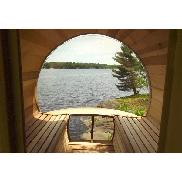 Traditional Panoramic Barrel Sauna (Asphalt shingles) - The Sauna World