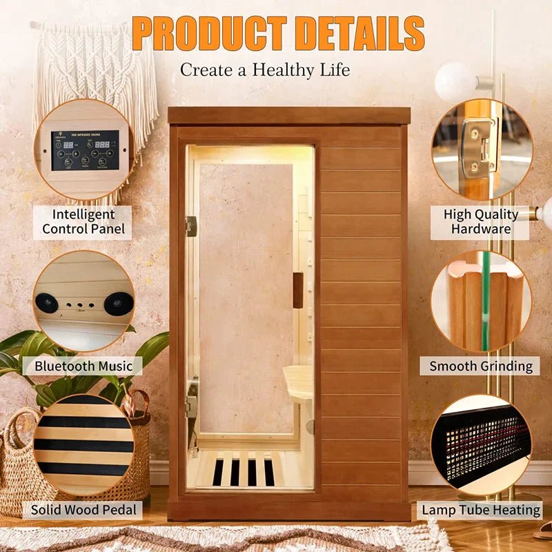 1-Person Far Infrared Canadian Hemlock Wood Full Spectrum Radiators Indoor Sauna - The Sauna World