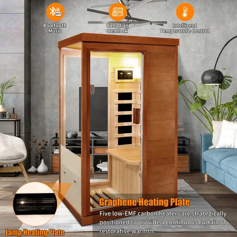 1-Person Far Infrared Canadian Hemlock Wood Full Spectrum Radiators Indoor Sauna - The Sauna World