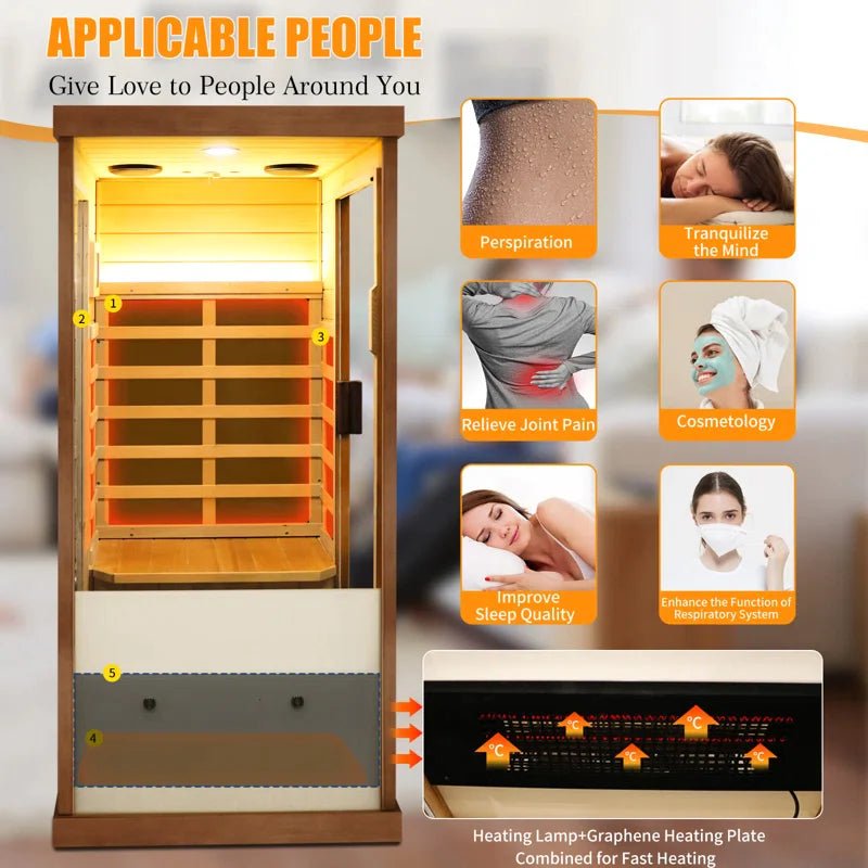 1-Person Far Infrared Canadian Hemlock Wood Full Spectrum Radiators Indoor Sauna - The Sauna World