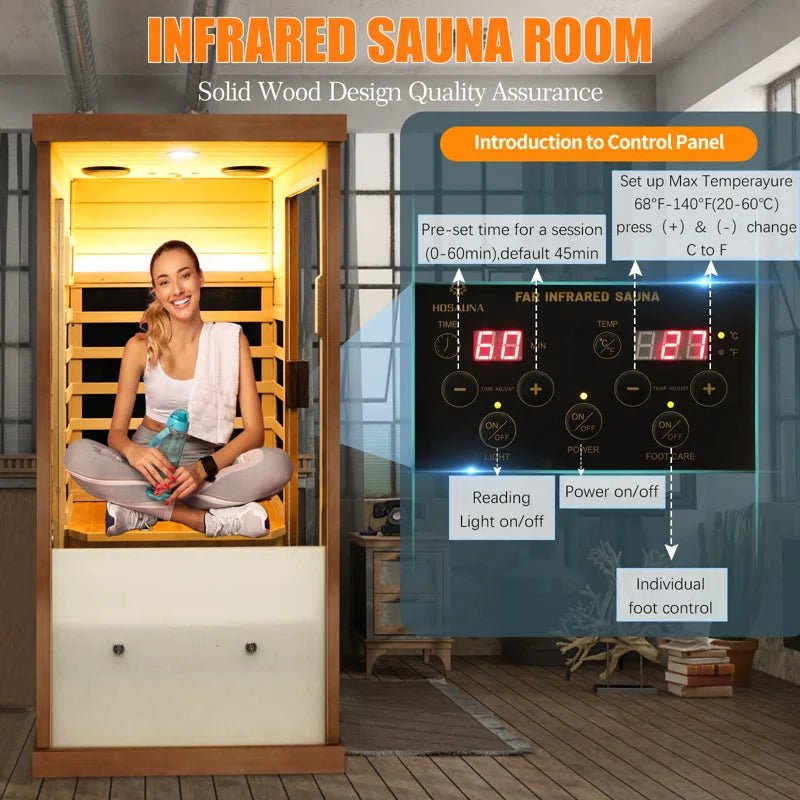 1-Person Far Infrared Canadian Hemlock Wood Full Spectrum Radiators Indoor Sauna - The Sauna World