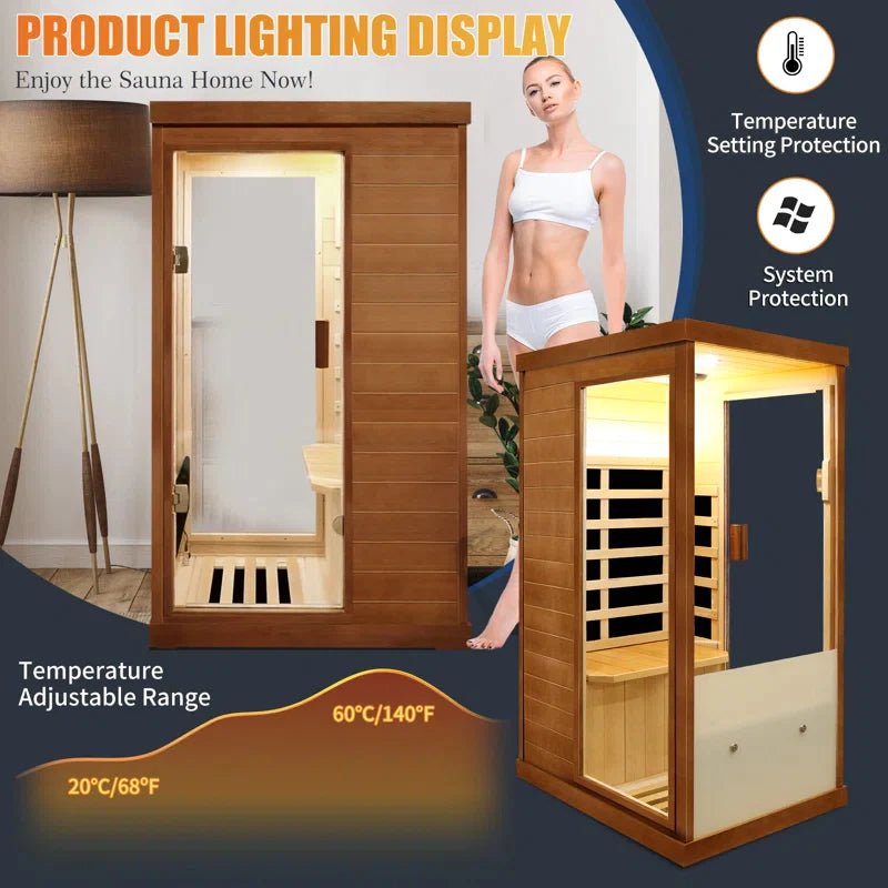 1-Person Far Infrared Canadian Hemlock Wood Full Spectrum Radiators Indoor Sauna - The Sauna World
