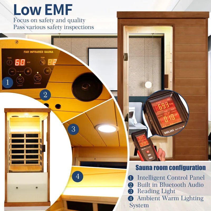 1-Person Far Infrared Canadian Hemlock Wood Full Spectrum Radiators Indoor Sauna - The Sauna World