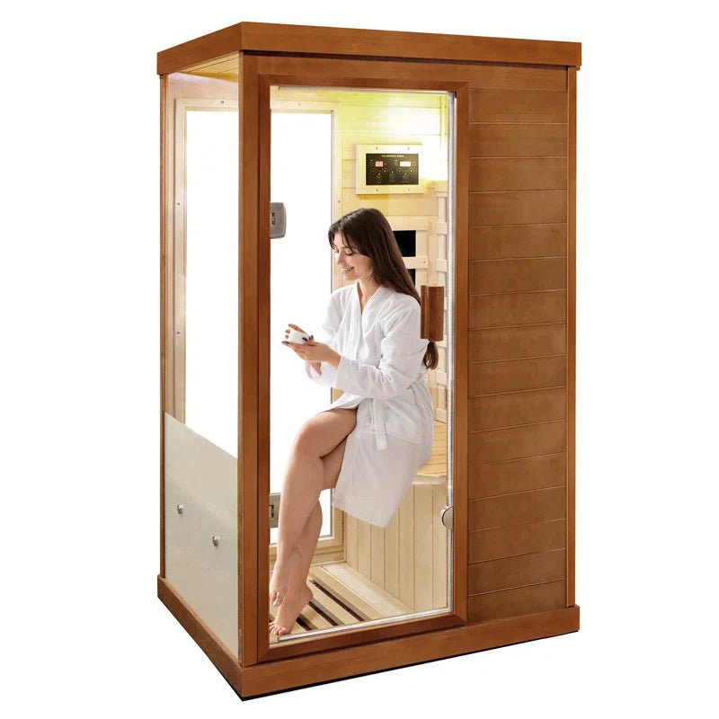 1-Person Far Infrared Canadian Hemlock Wood Full Spectrum Radiators Indoor Sauna - The Sauna World