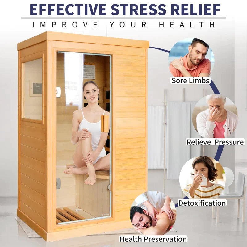 1-Person Far Infrared Low-EMF Canadian Hemlock Wood Indoor Sauna - The Sauna World