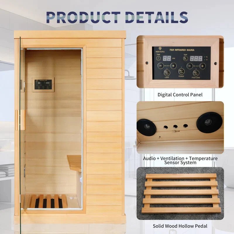 1-Person Far Infrared Low-EMF Canadian Hemlock Wood Indoor Sauna - The Sauna World