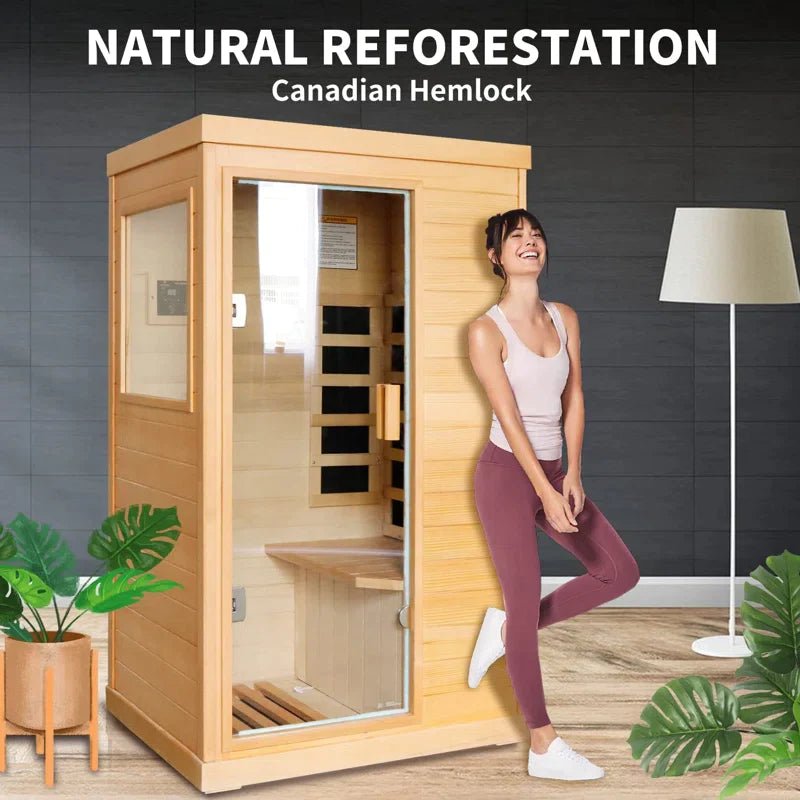 1-Person Far Infrared Low-EMF Canadian Hemlock Wood Indoor Sauna - The Sauna World