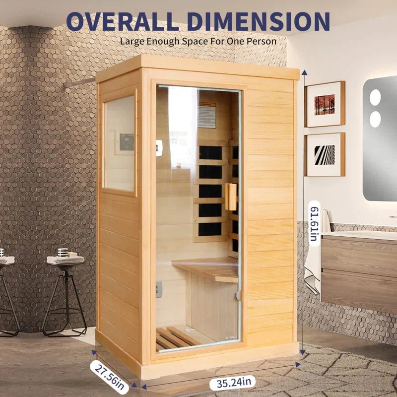 1-Person Far Infrared Low-EMF Canadian Hemlock Wood Indoor Sauna - The Sauna World