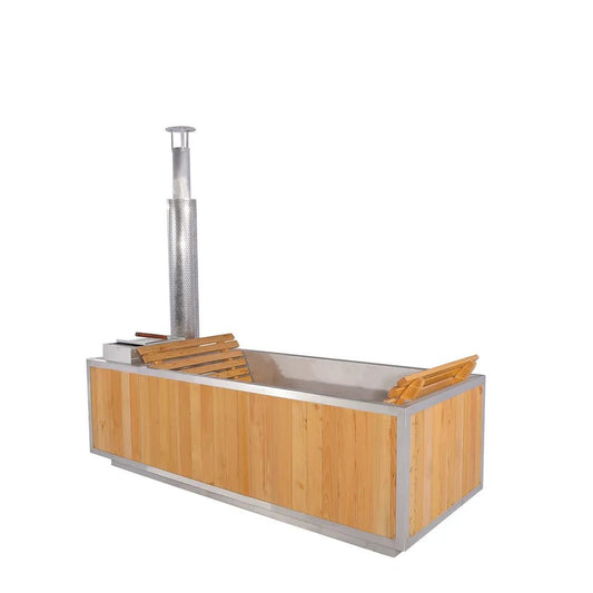 2-3 Person Size Outdoor Red Cedar Wood Stove Wooden Hot Tub - The Sauna World