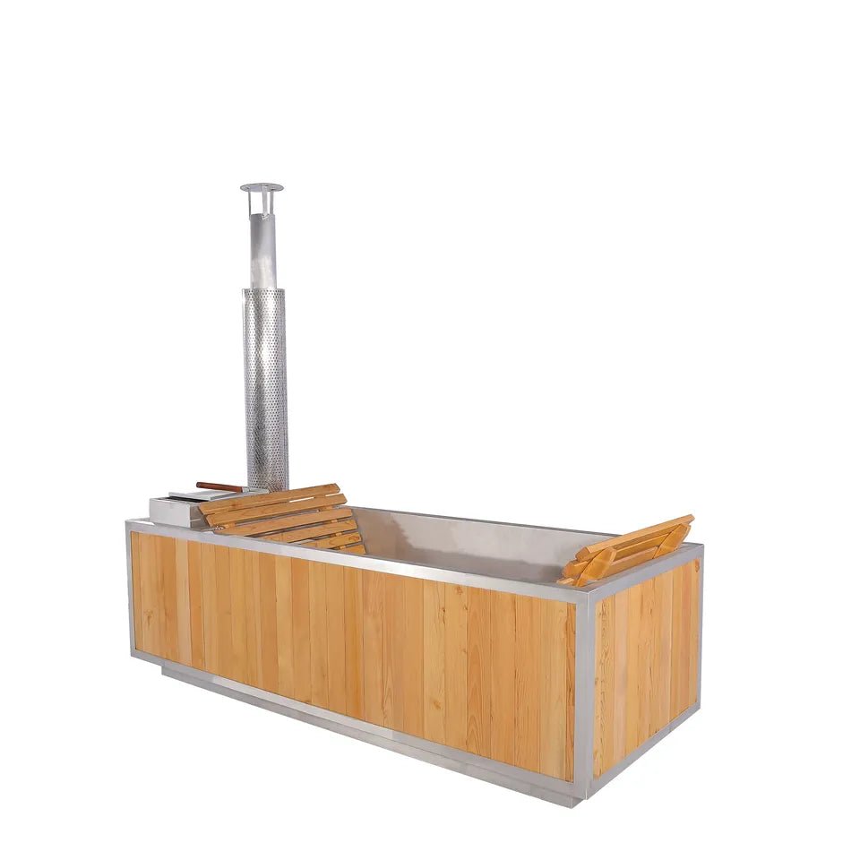 2-3 Person Size Outdoor Red Cedar Wood Stove Wooden Hot Tub - The Sauna World