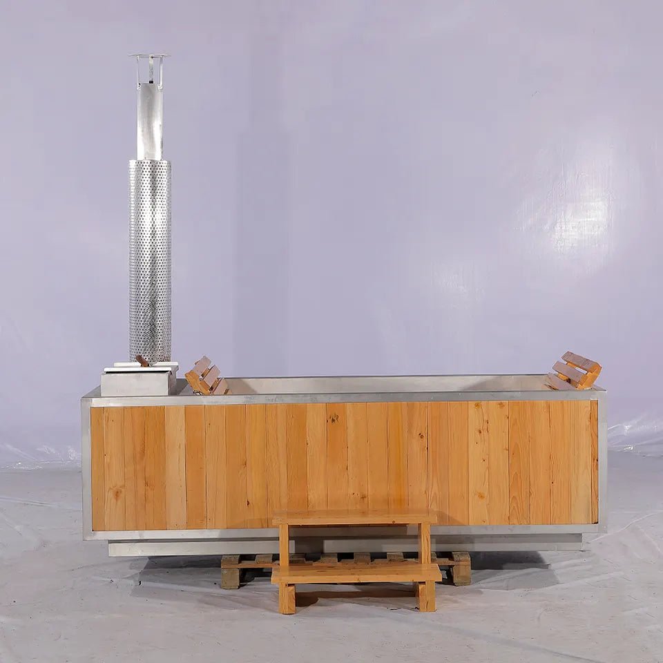 2-3 Person Size Outdoor Red Cedar Wood Stove Wooden Hot Tub - The Sauna World