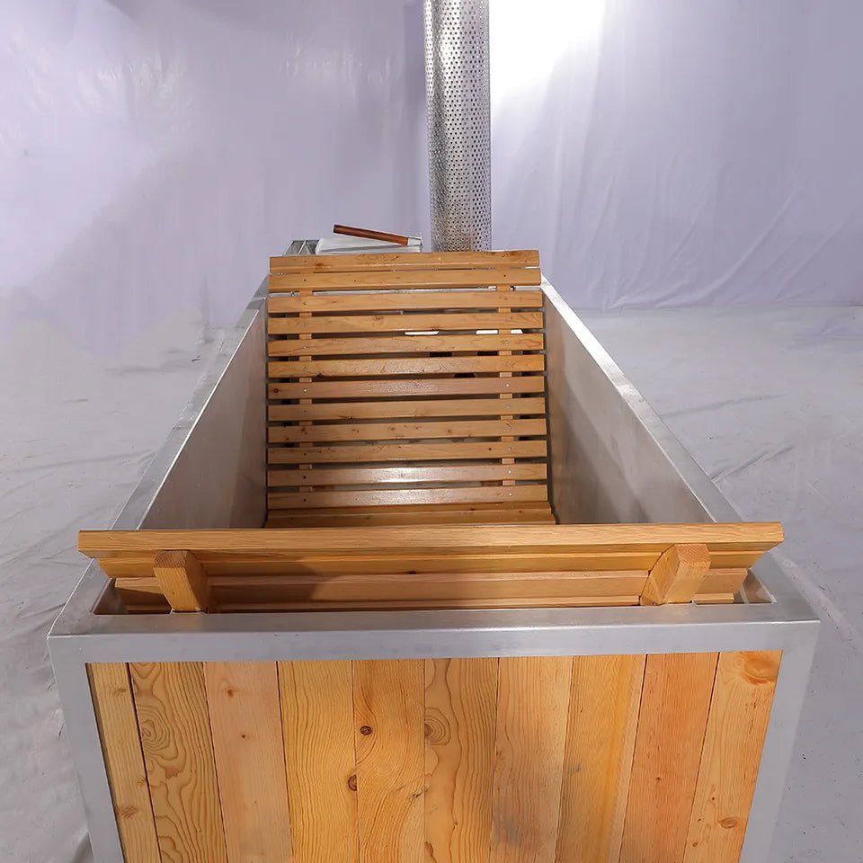 2-3 Person Size Outdoor Red Cedar Wood Stove Wooden Hot Tub - The Sauna World
