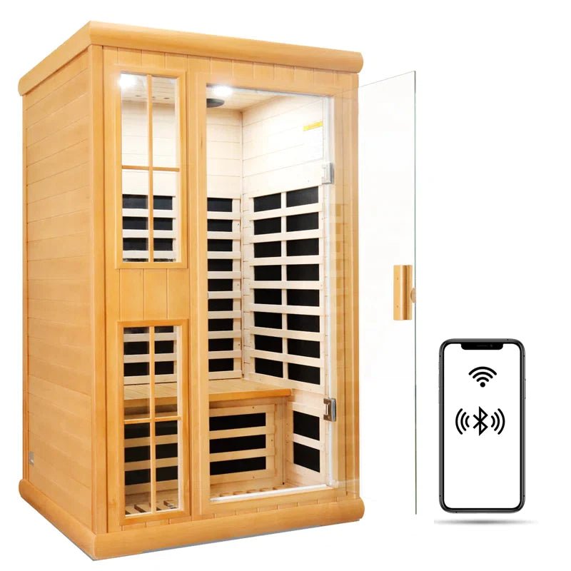 2-Person Far Infrared Canadian Hemlock Wood Low-EMF Indoor Sauna with Smart Phone App - The Sauna World
