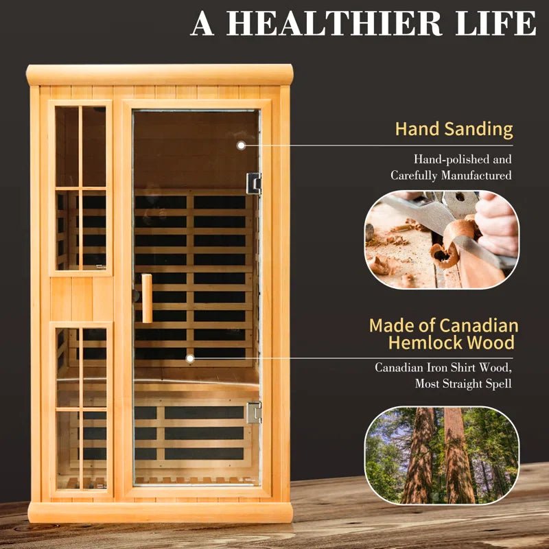 2-Person Far Infrared Canadian Hemlock Wood Low-EMF Indoor Sauna with Smart Phone App - The Sauna World