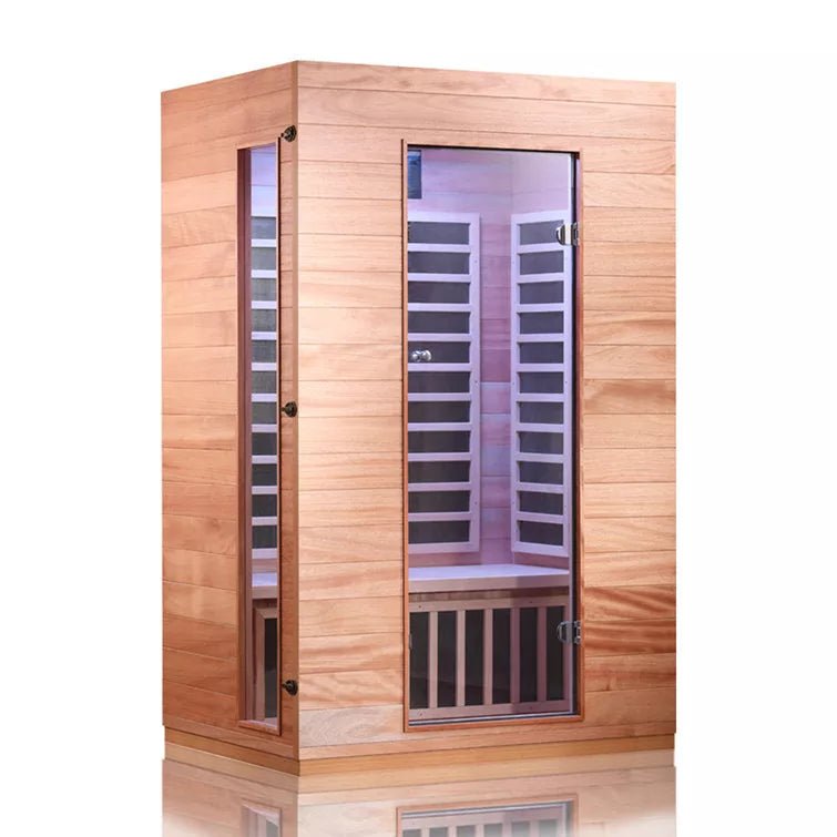 2-person Indoor Bluetooth Low EMF Far Infrared Saunas In Okoume & Hemlock Wood - The Sauna World