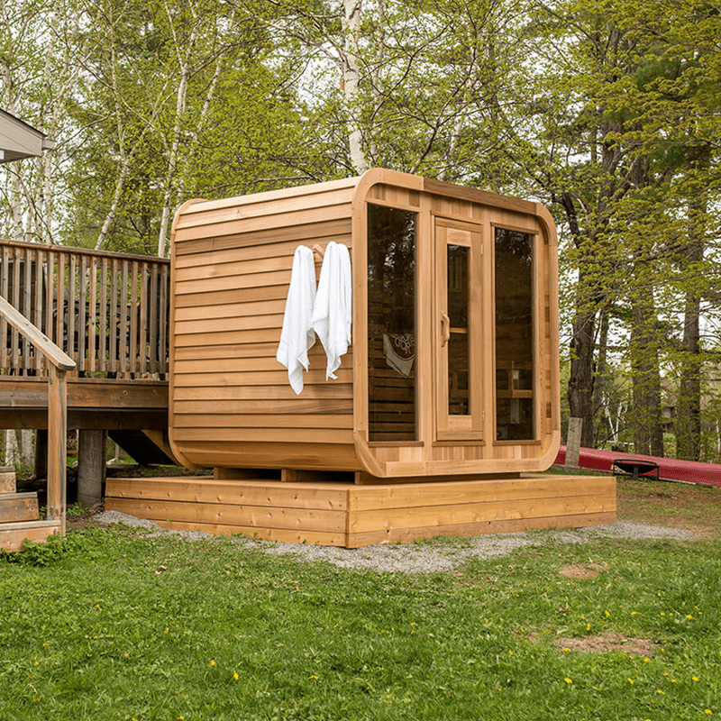 4-6 Person Outdoor Square Wood Sauna Room With Harvia Electric Heater - The Sauna World