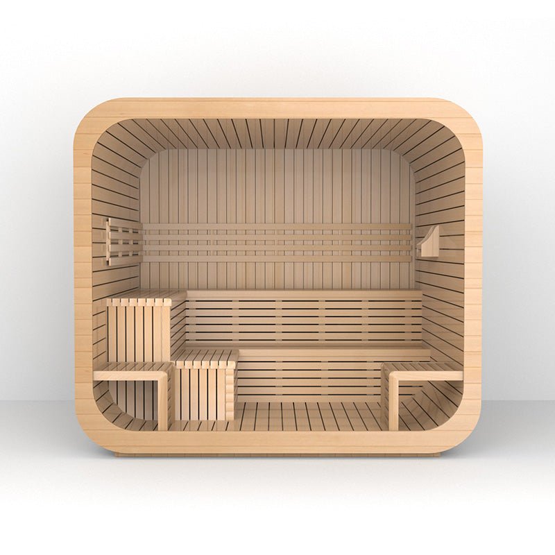 4-6 Person Outdoor Square Wood Sauna Room With Harvia Electric Heater - The Sauna World