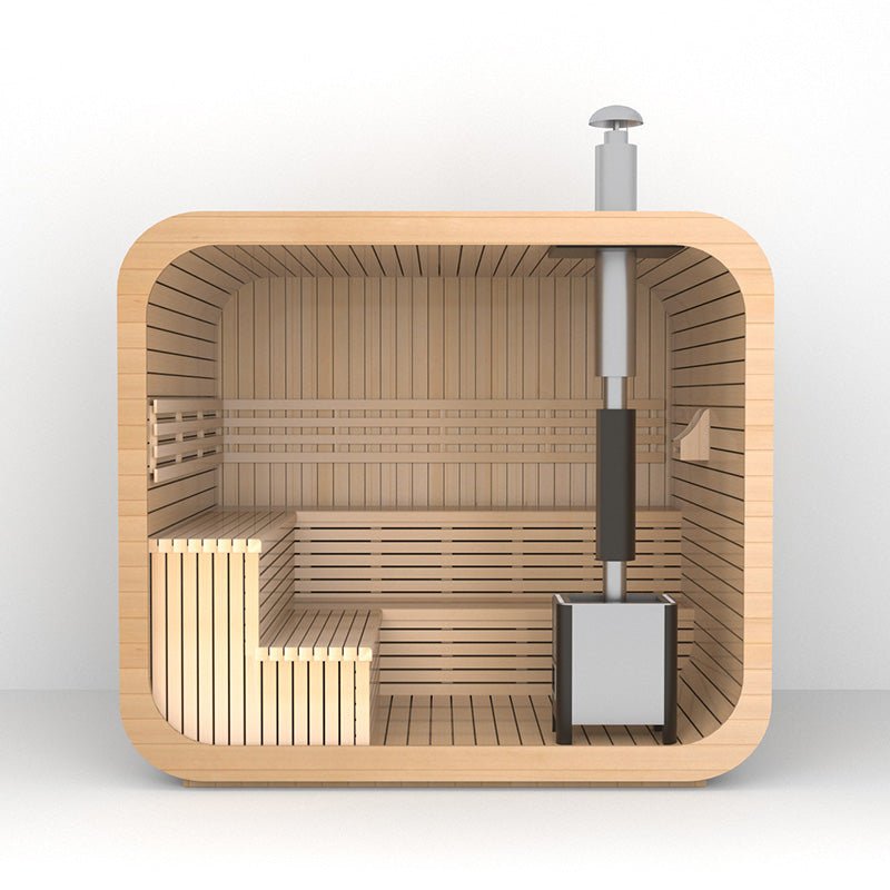 4-6 Person Outdoor Square Wood Sauna Room With Harvia Electric Heater - The Sauna World