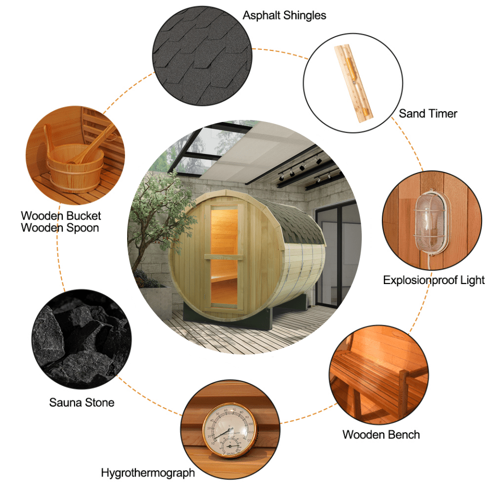 Canadian Wood Outdoor Barrel Sauna Room - The Sauna World