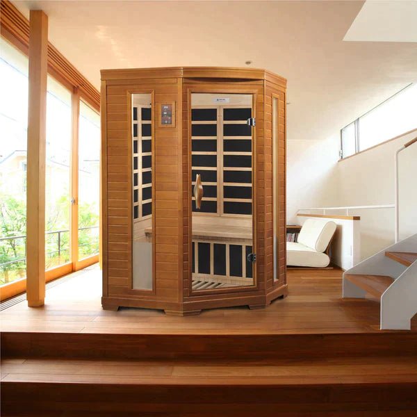 Dynamic Saunas 2 Person Corner Low EMF "Heming Edition" FAR Infrared Sauna DYN-6225-02 - The Sauna World