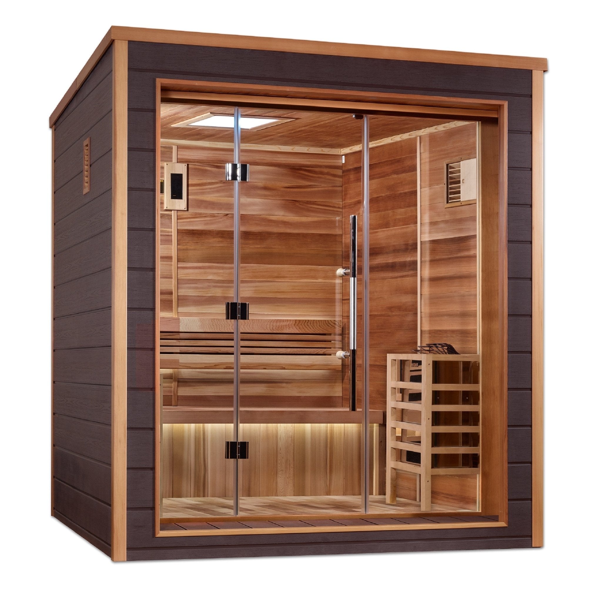 Golden Designs Drammen 3 Person Outdoor-Indoor Traditional Sauna (GDI-8203-01) - Canadian Red Cedar Interior - The Sauna World