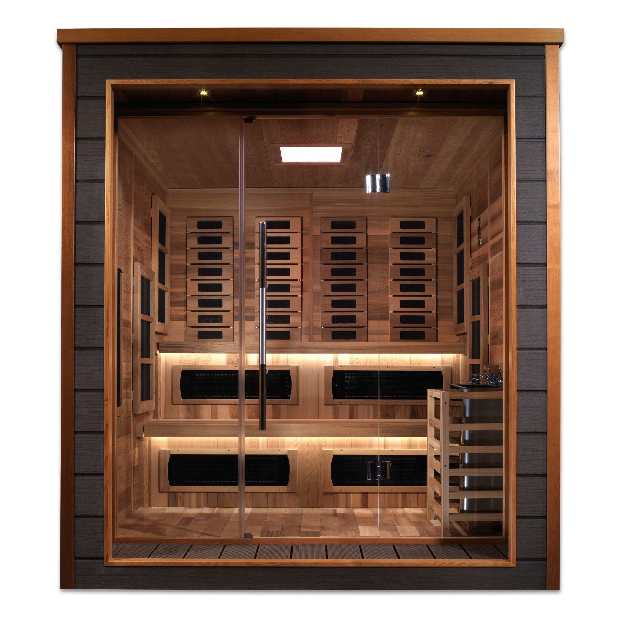 Golden Designs Karlstad 6 Person Outdoor-Indoor PureTech™ Hybrid Full Spectrum Sauna (GDI-8226-01) - Canadian Red Cedar Interior - The Sauna World
