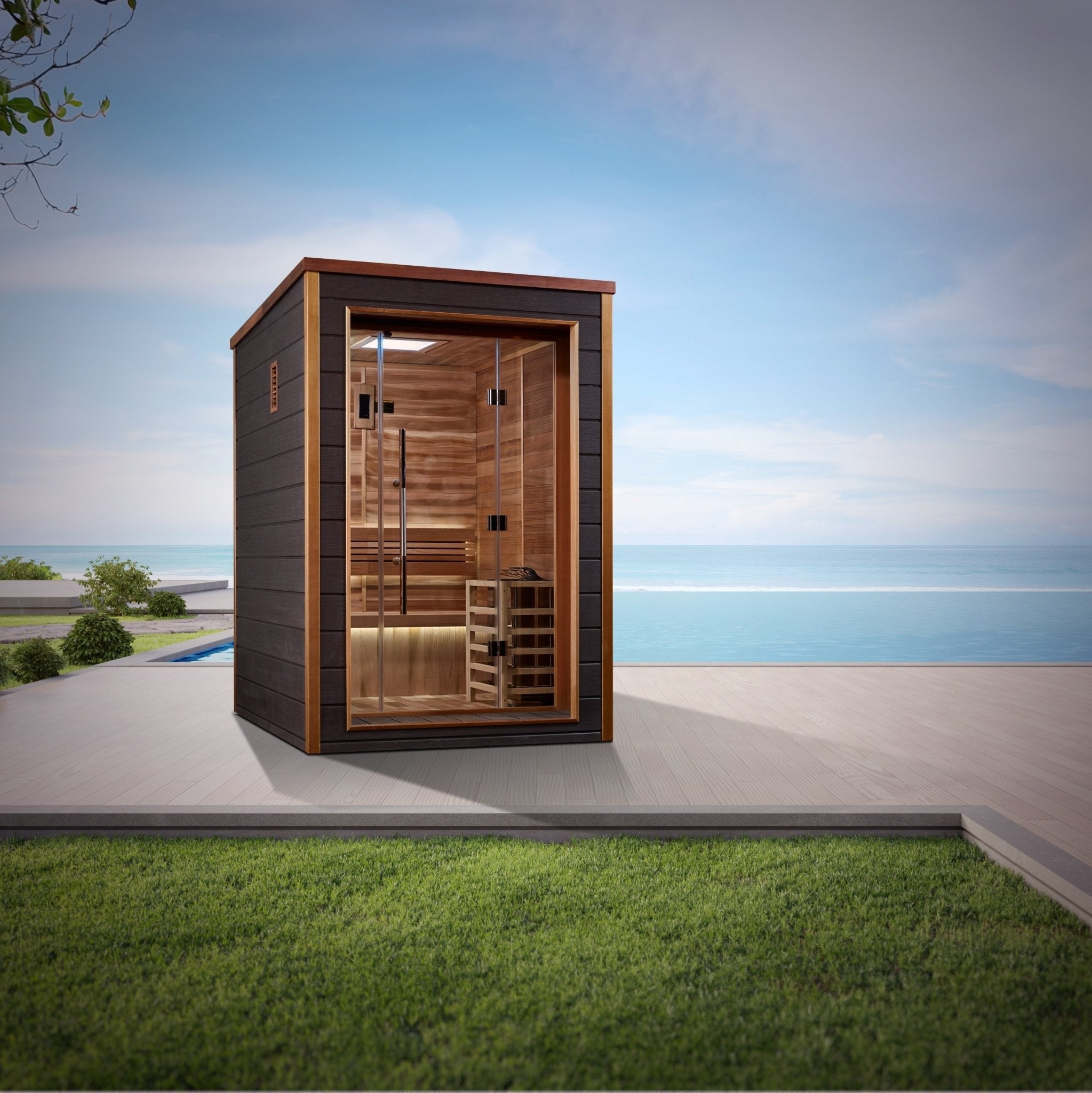 Golden Designs Narvik 2 Person Outdoor-Indoor Traditional Sauna (GDI-8202-01) - Canadian Red Cedar Interior - The Sauna World