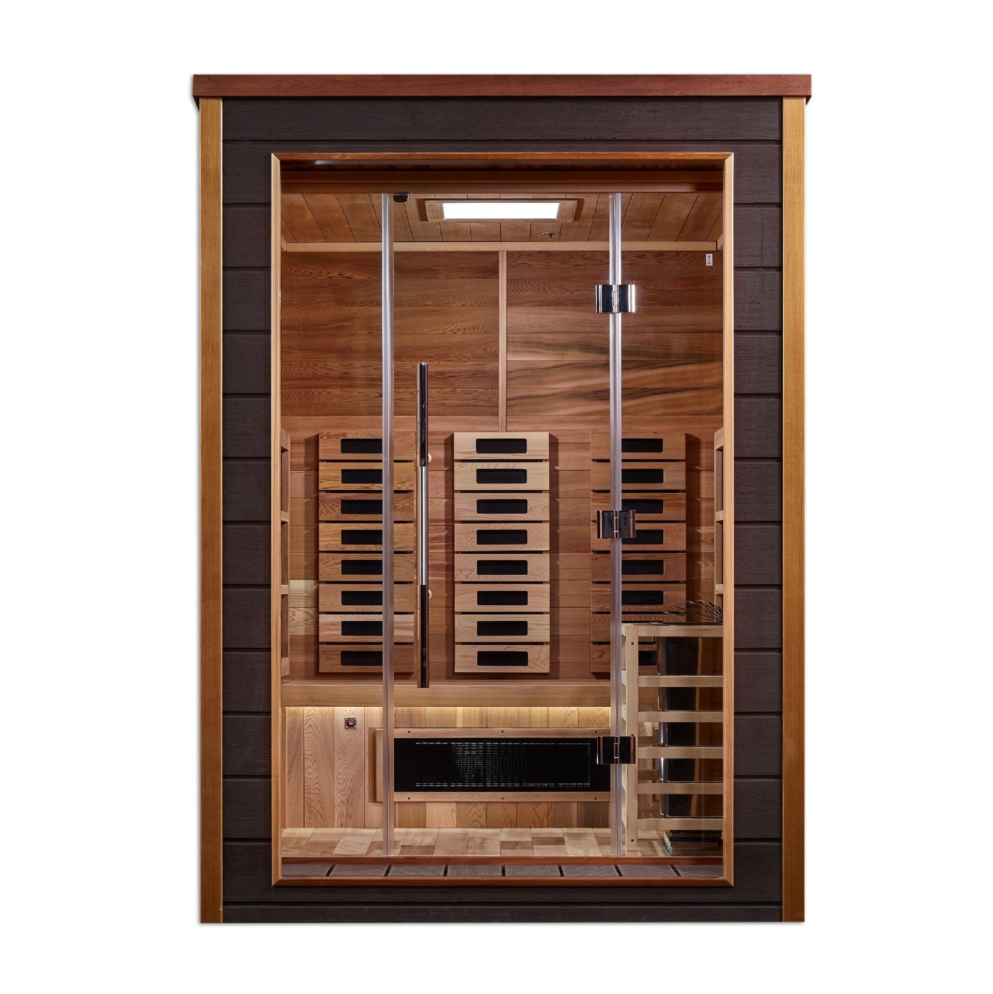 Golden Designs Nora 2 Person Outdoor-Indoor PureTech™ Hybrid Full Spectrum Sauna (GDI-8222-01) - Canadian Red Cedar Interior - The Sauna World