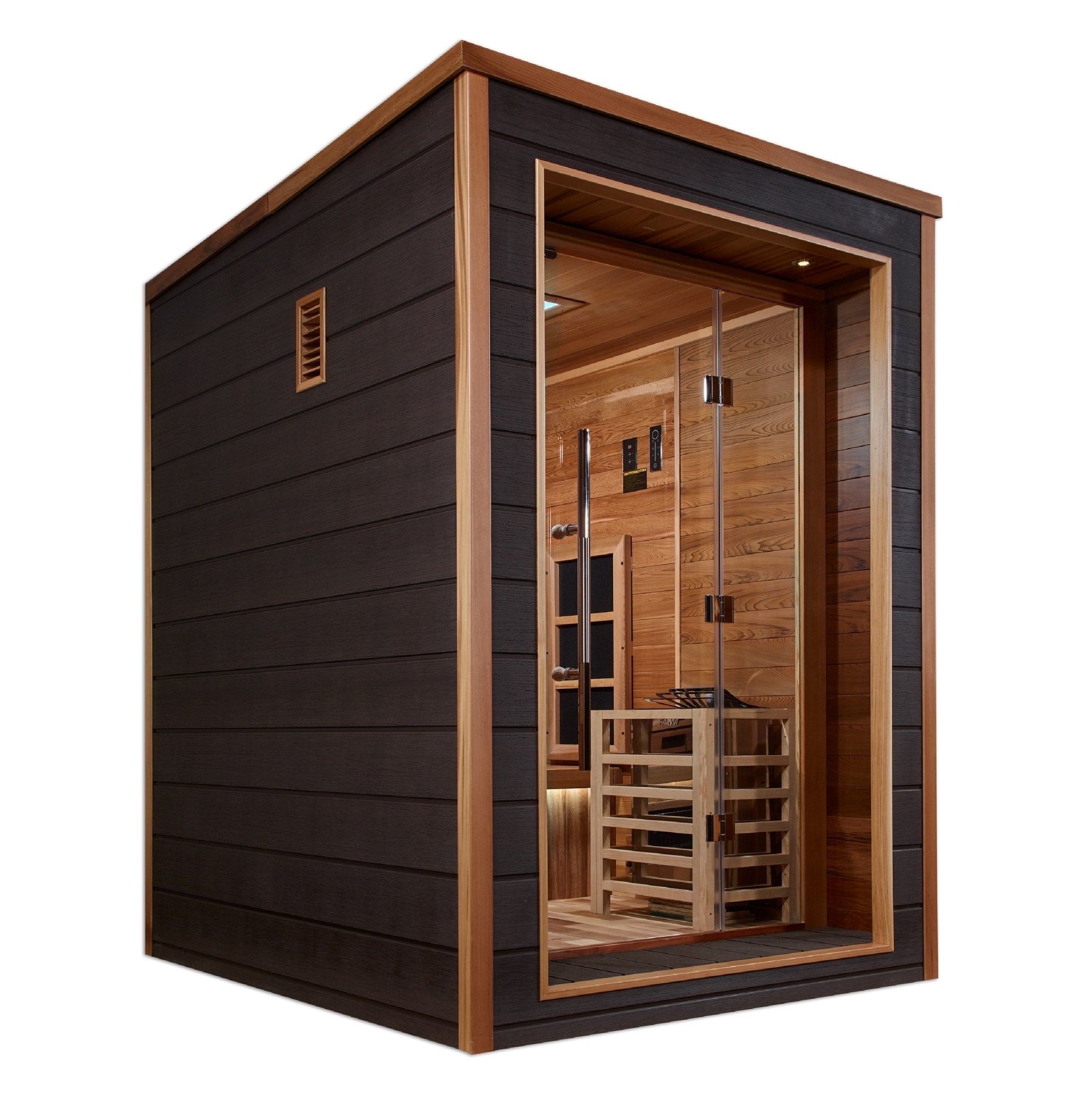 Golden Designs Nora 2 Person Outdoor-Indoor PureTech™ Hybrid Full Spectrum Sauna (GDI-8222-01) - Canadian Red Cedar Interior - The Sauna World