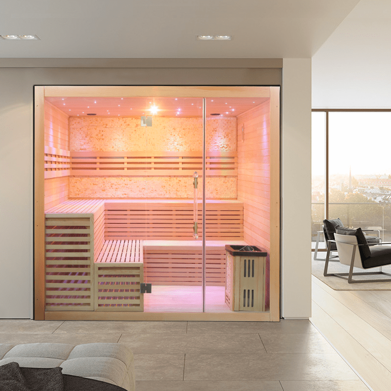 Hemlock / Red Cedar Indoor Therapy Wood Steam Sauna Rooms（Double Bench） - The Sauna World