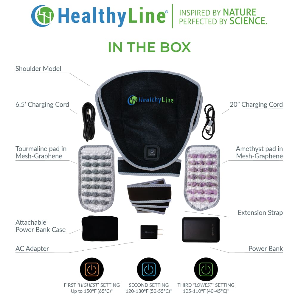 Portable Heated Gemstone Pad - Shoulder Model with Power-bank by Healthyline - The Sauna World