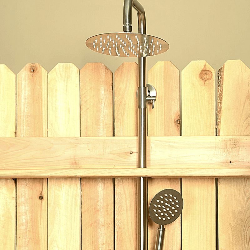 Rustic Picket Outdoor Shower With Door - The Sauna World