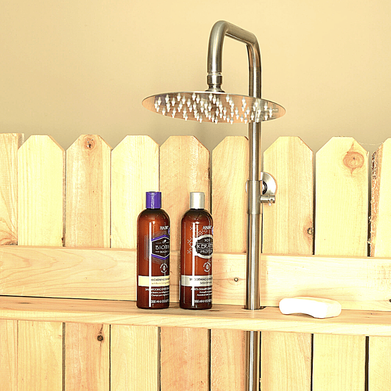 Rustic Picket Outdoor Shower With Door - The Sauna World
