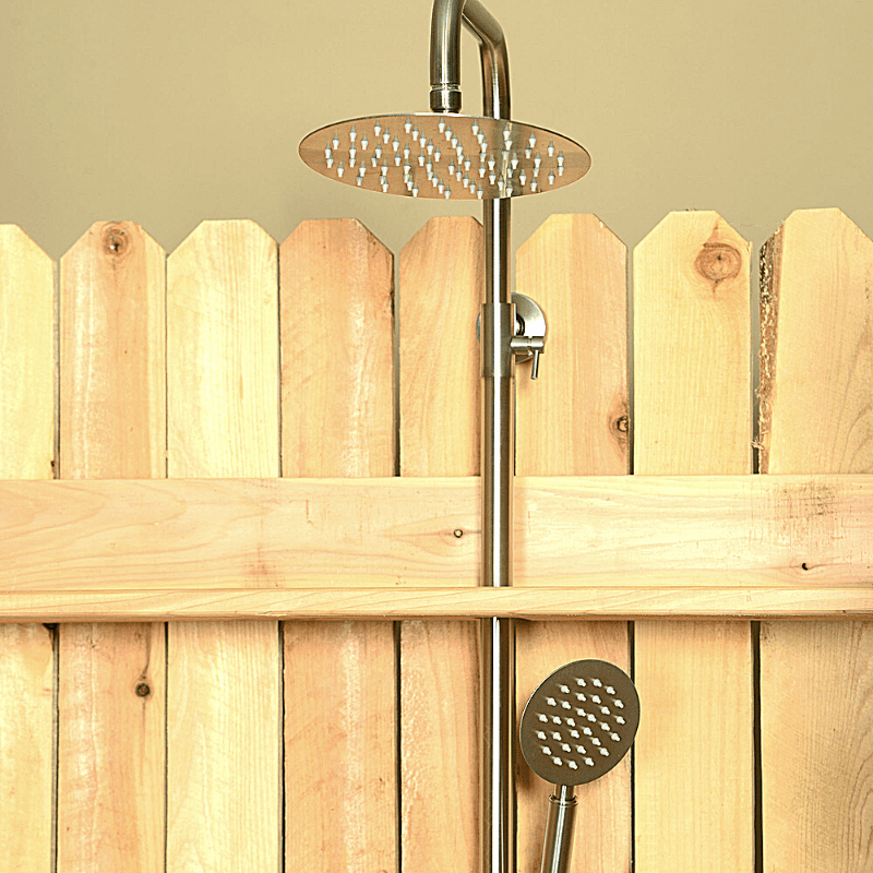 Rustic Picket Outdoor Shower With Door - The Sauna World